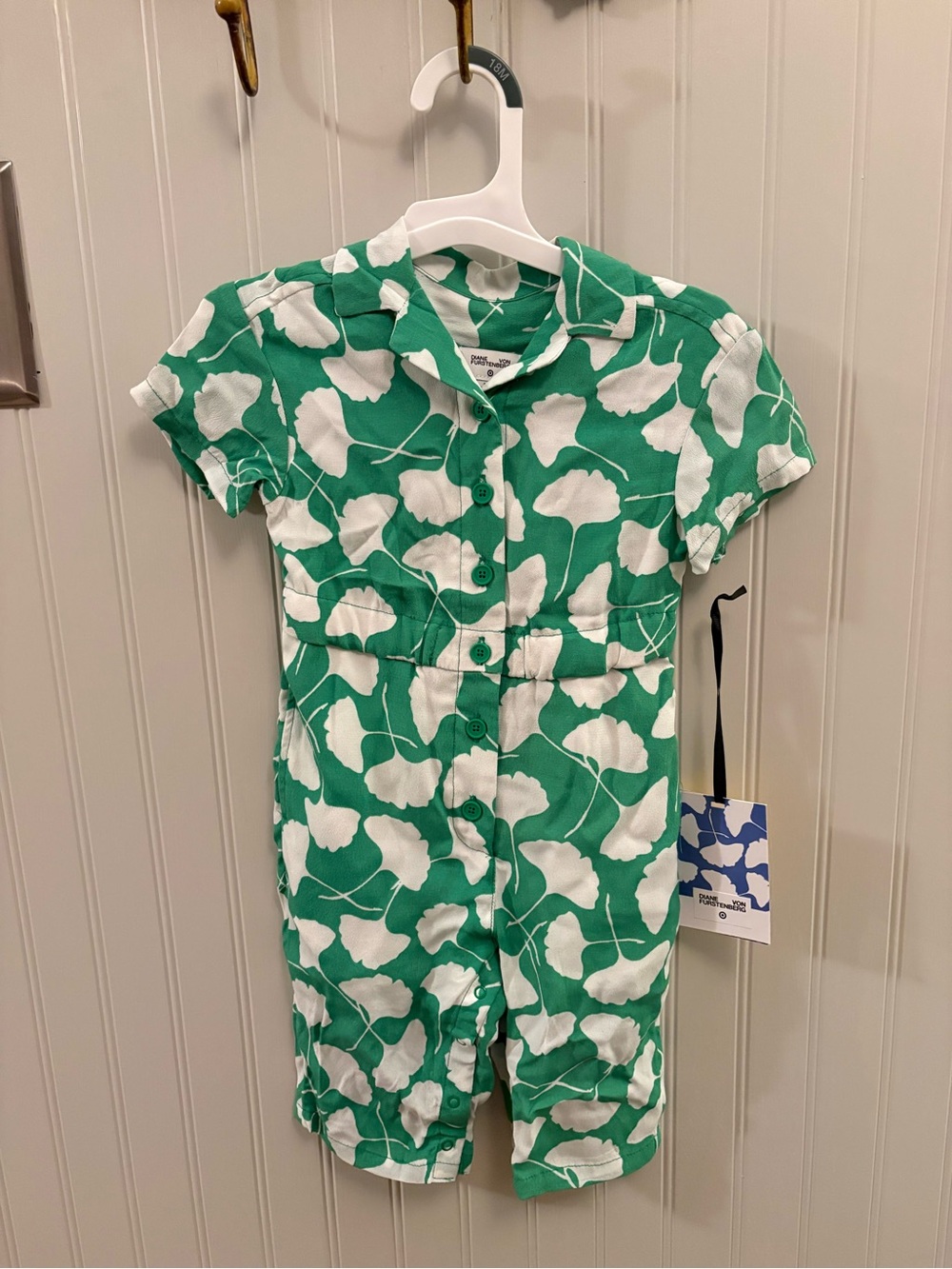 Diane Von Furstenberg for Target Green and White Gingko Leaf Kids Romper 18mo